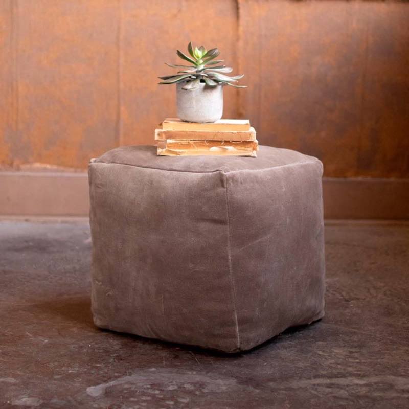 Velvet Pouf Footstool - Stone